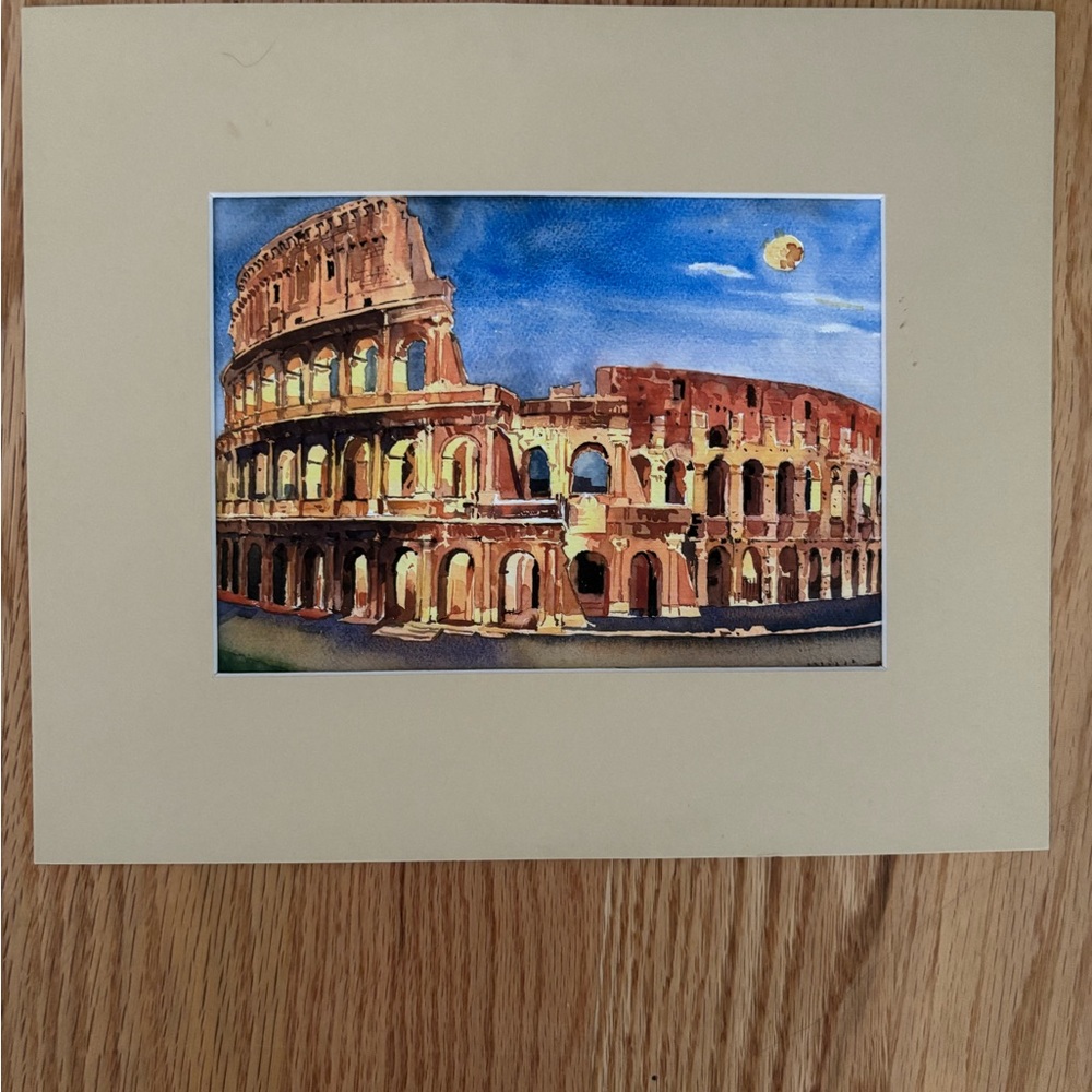 2 hand painted prints of Rome, Italy purchased in Rome, signed by local artist